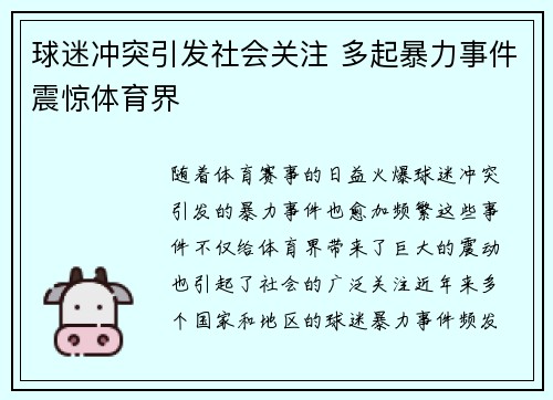 球迷冲突引发社会关注 多起暴力事件震惊体育界